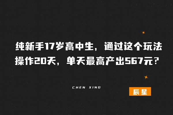 纯新手17岁高中生，通过这个玩法，操作20天，单天最高产出567元？-辰星笔记
