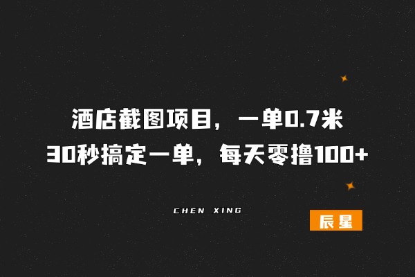 酒店截图玩法，一张3亓 1分钟搞定一单，每天零撸100+？-辰星笔记