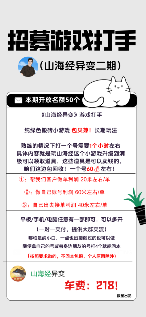 图片[8]-《山海经打手》二期，招募50个名额，帮打游戏还能搞钱？-辰星笔记