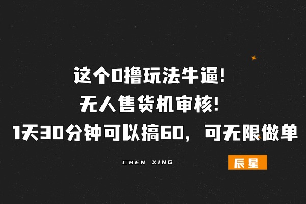 无人售货机审核！1天30分钟可以搞60，可无限做单，这个0撸玩法牛逼！！-辰星笔记