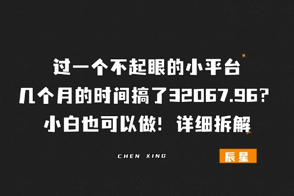 通过一个不起眼的小平台，几个月搞了32067.96？小白也可以做！详细拆解-辰星笔记