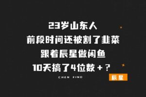 23岁山东人，前段时间还被割了韭菜，跟着辰星做闲鱼，10天搞了4位数＋？-辰星笔记